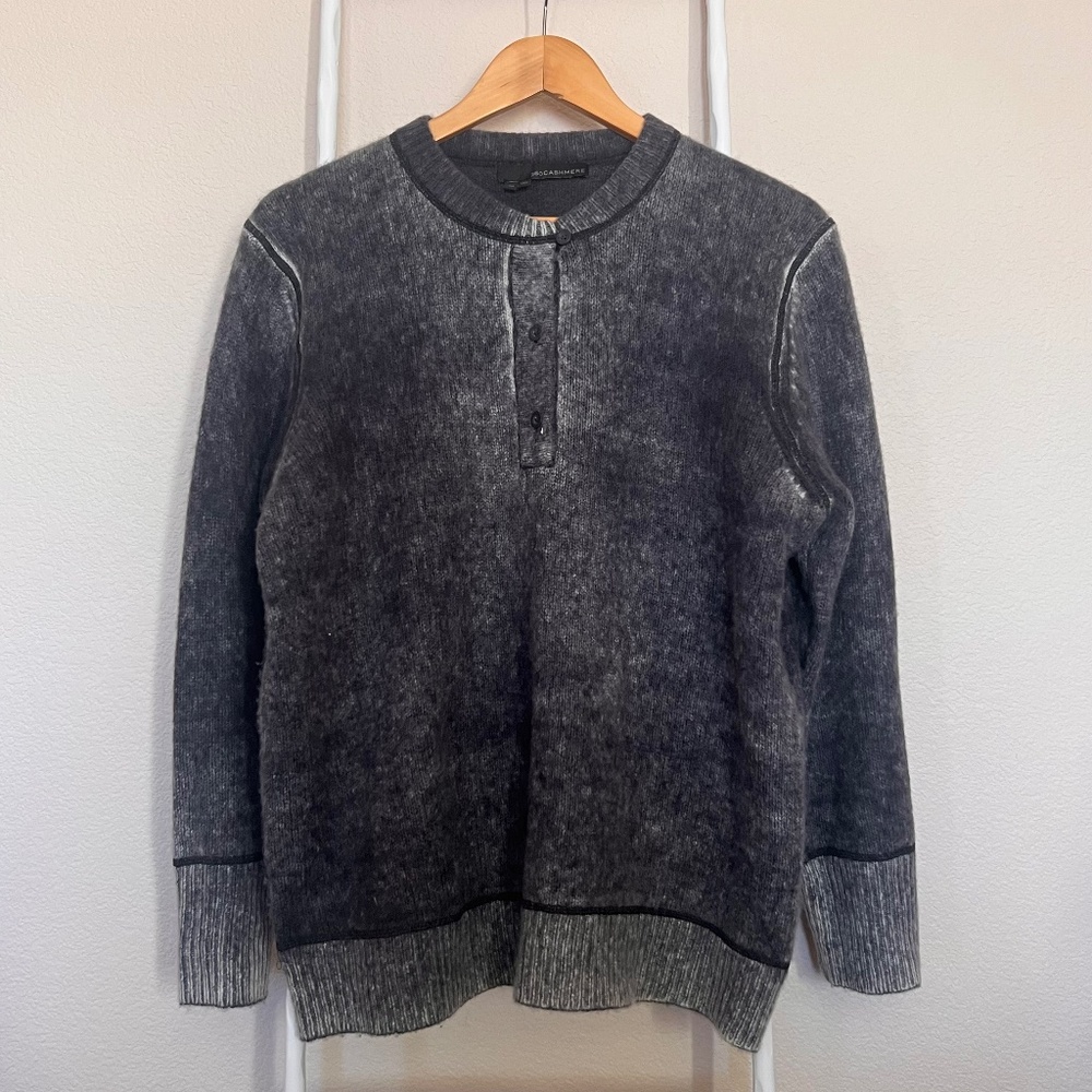 360 Cashmere Gray Distressed Pattern Long Sweater Loose Fit Size M